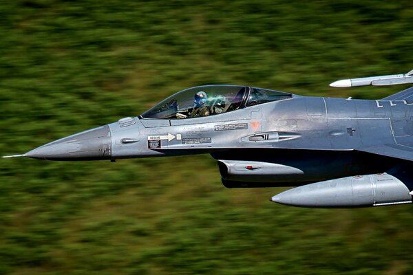 Grey F-16 fighter jet