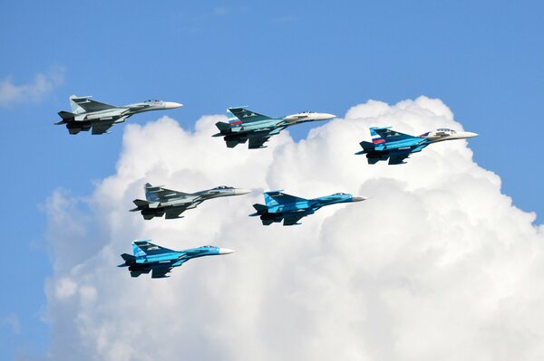 Fighters are high in the sky. photo