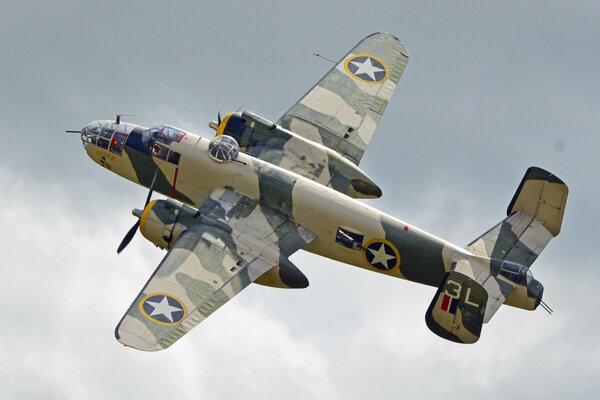 Flight of a twin-engine American bomber