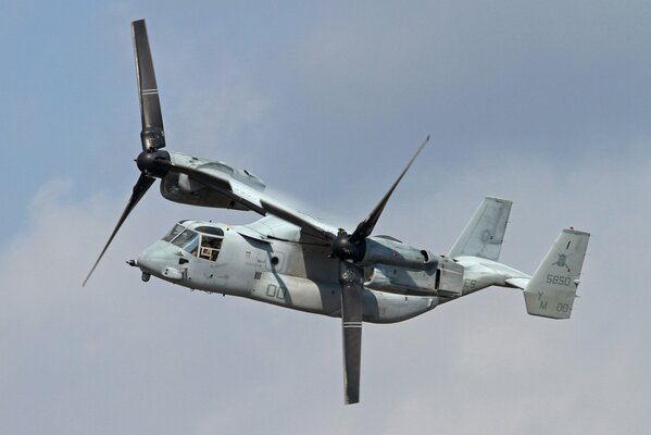 Grey bell v-22 tiltrotor in the sky