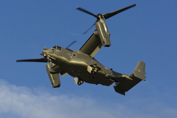 Powerful tiltrotor against the sky