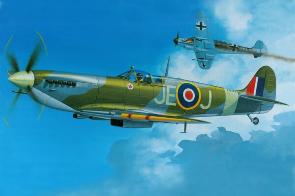 Военной британский истребитель spitfire bf 109