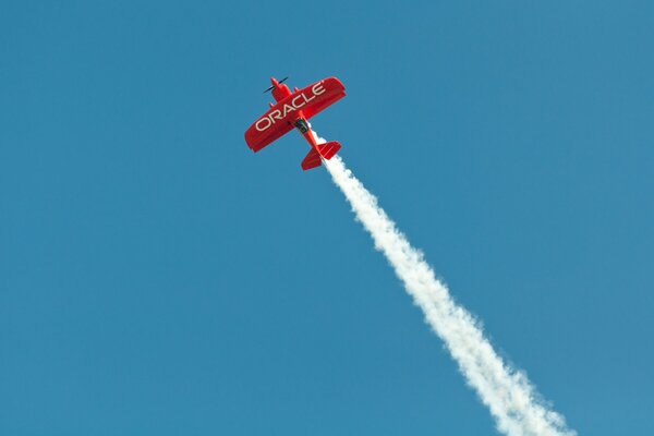 The plane takes off high above the ground