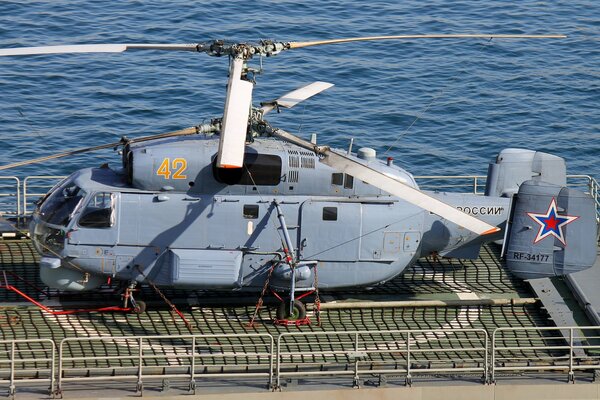 Schiffs-Mehrpolizistenhubschrauber am Hubschrauberlandeplatz