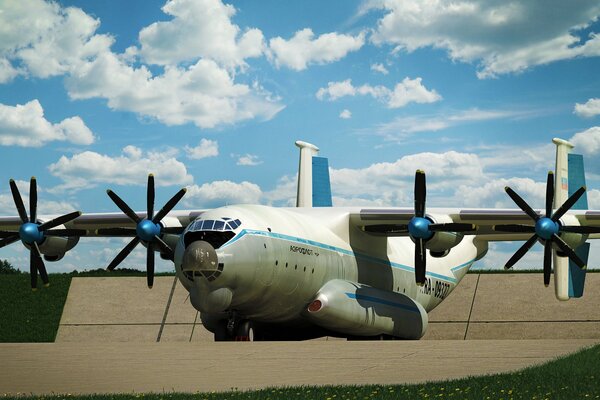 Avion militaire soviétique an-22 debout sur le sol