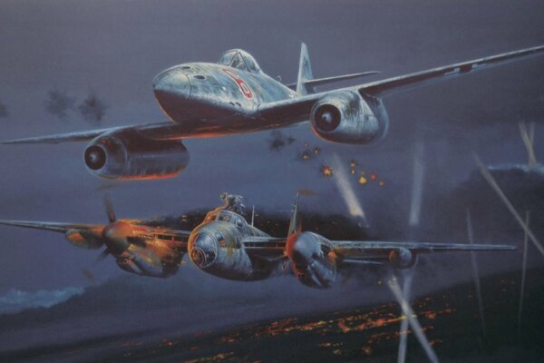 Night fighter in a picture of military art