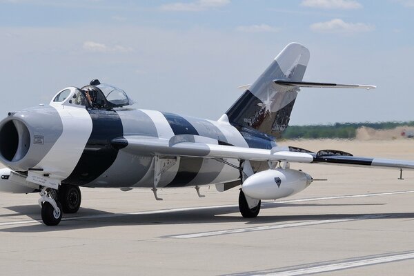 MIG-17 jet fighter at the airfield