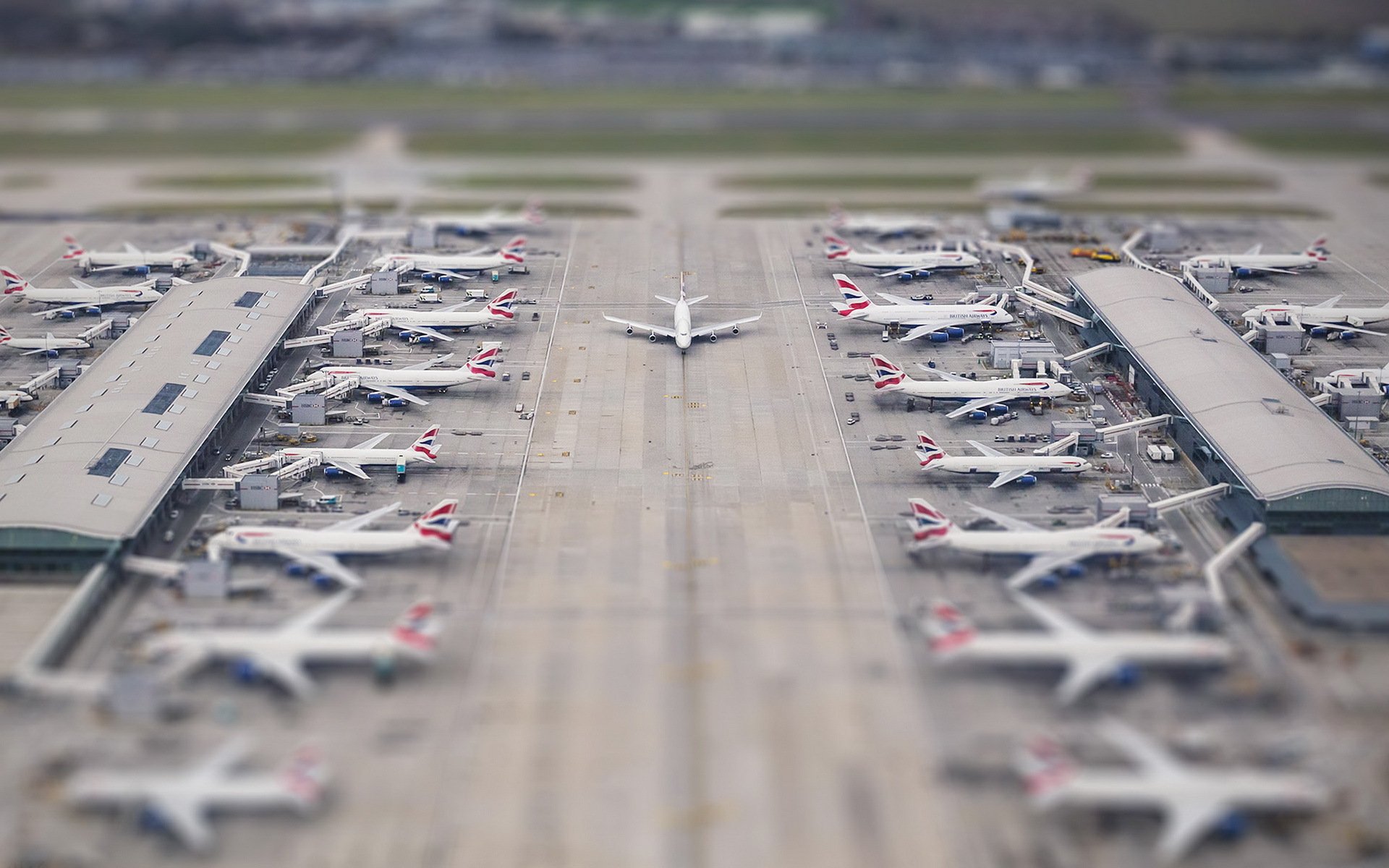 heathrow terminal avion décalé et incliné diorama illusion