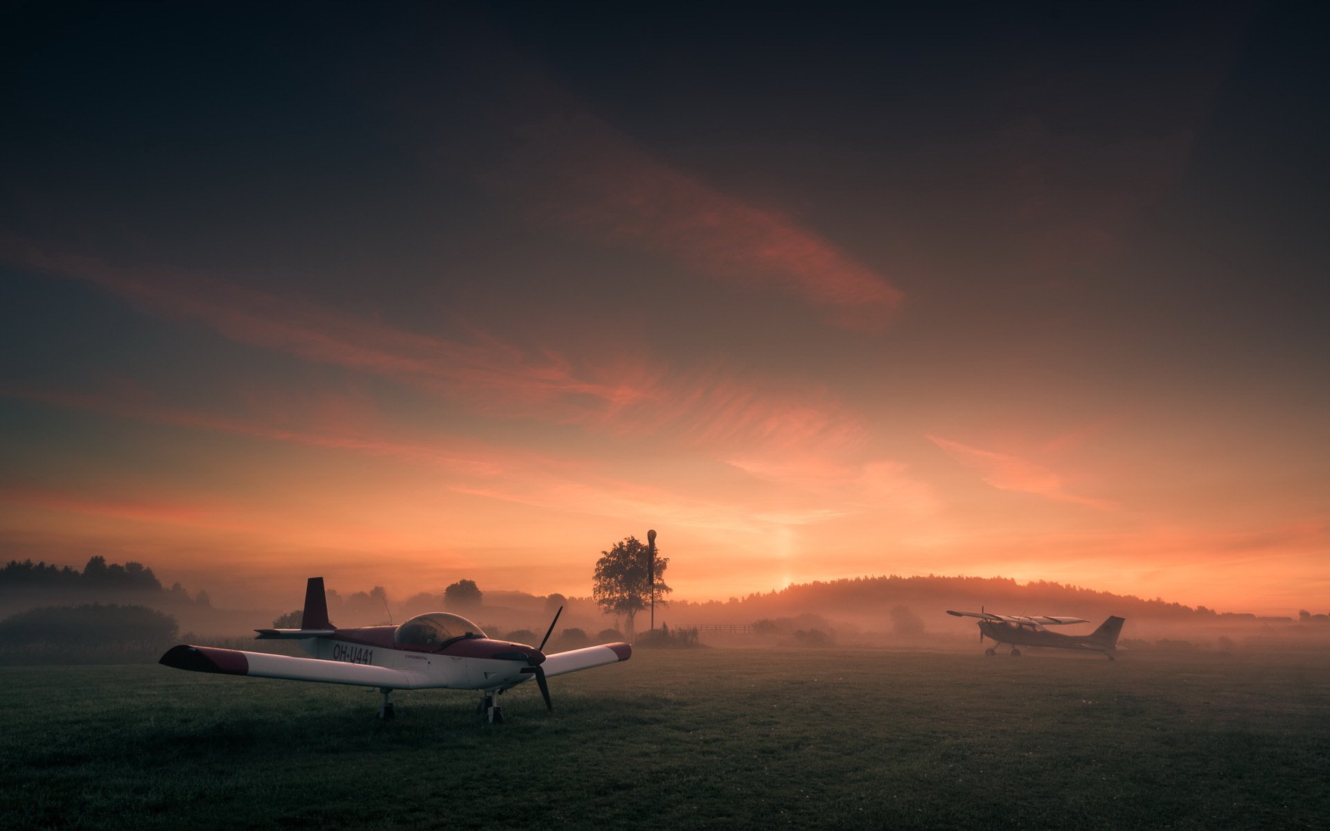 plane aviation sunset the field