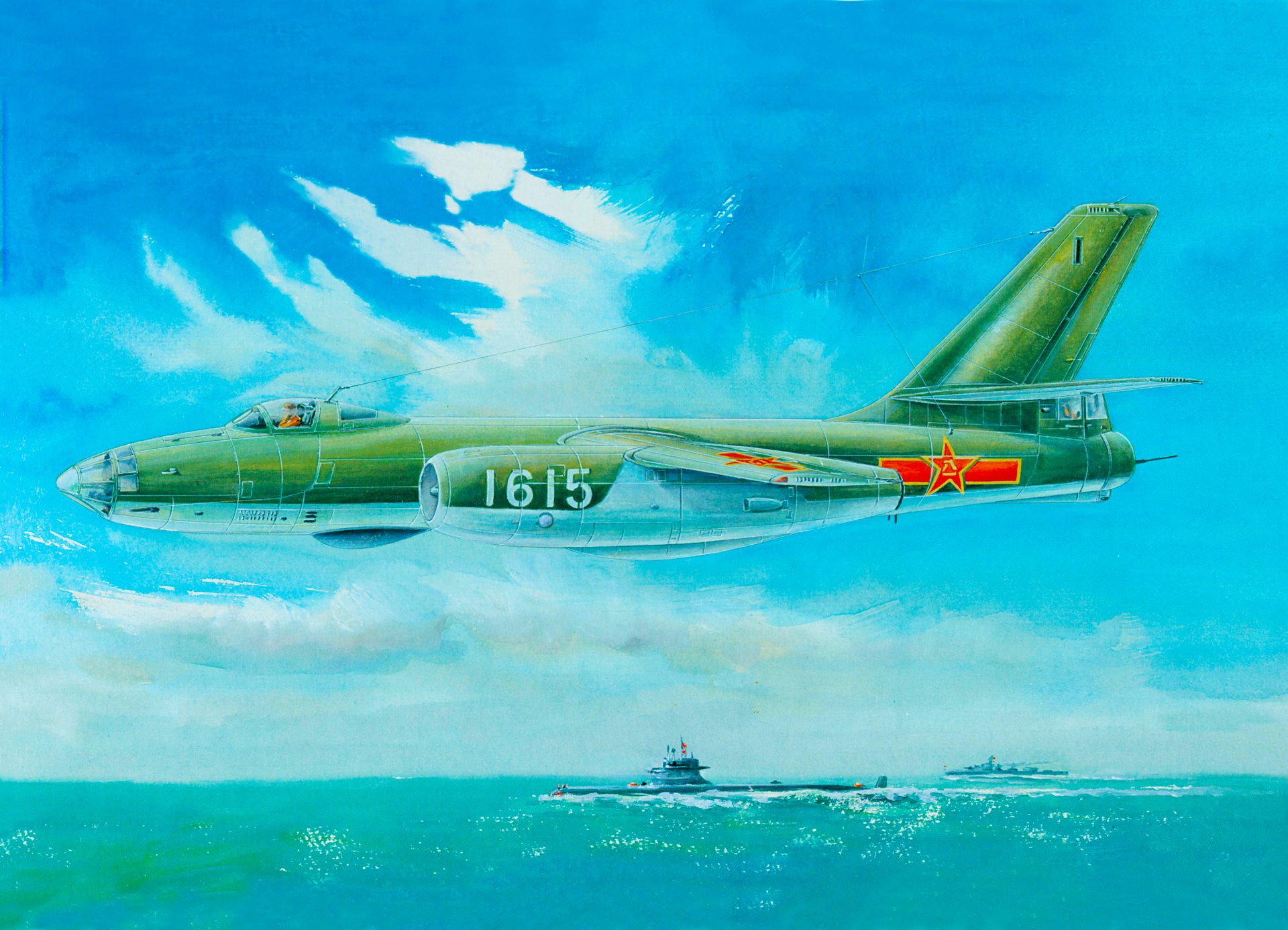 il-28 hound bomber scout ilyushin aviation art flying sea 1615