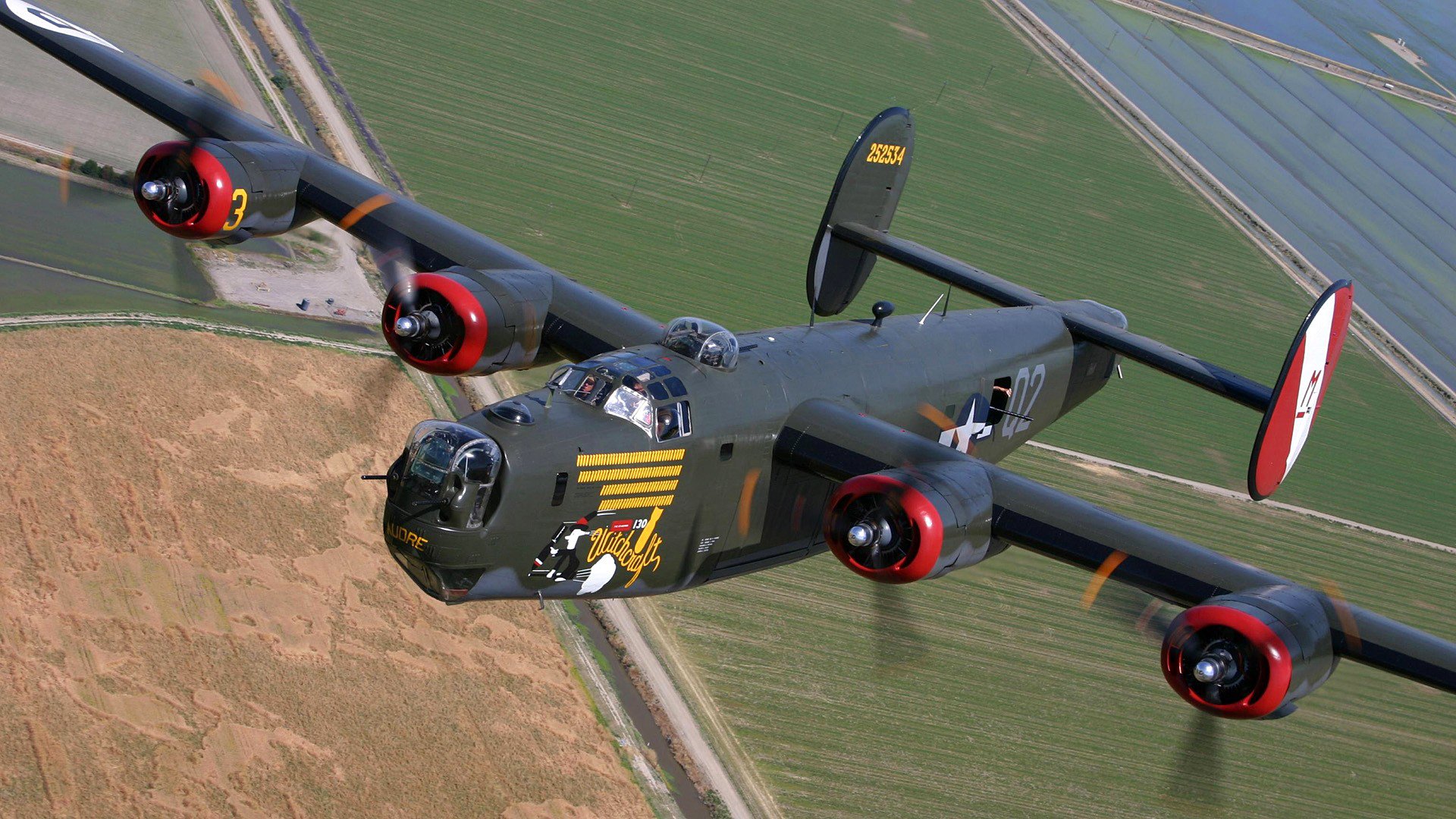 aereo consolidato b-24 liberatore bombardiere volo paesaggio retro