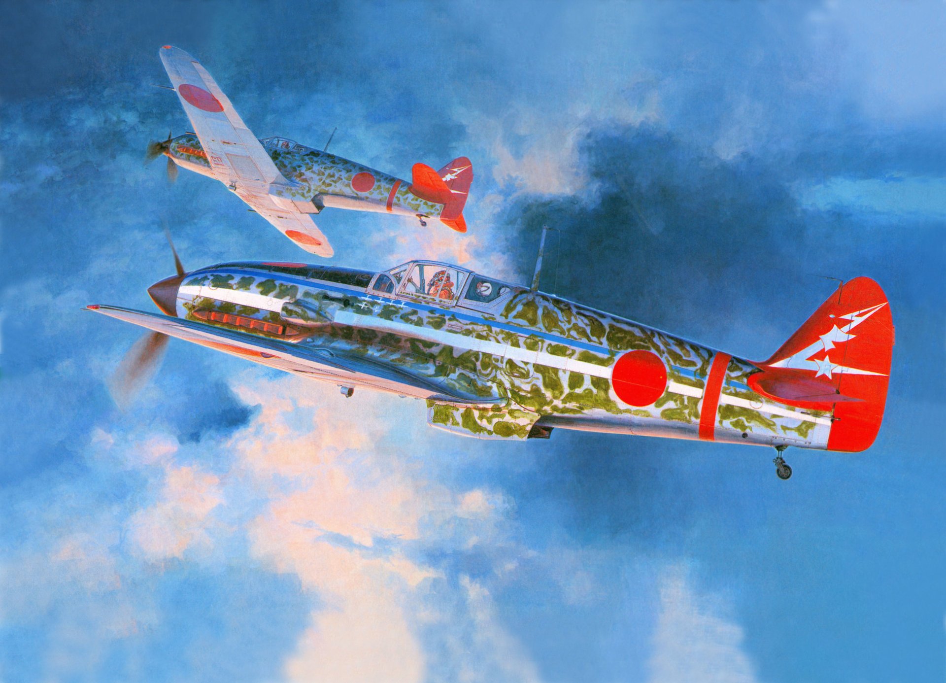 arte cielo nuvole kawasaki gi-61 hasegawa ki-61 giapponese monoposto combattenti ww2 figura