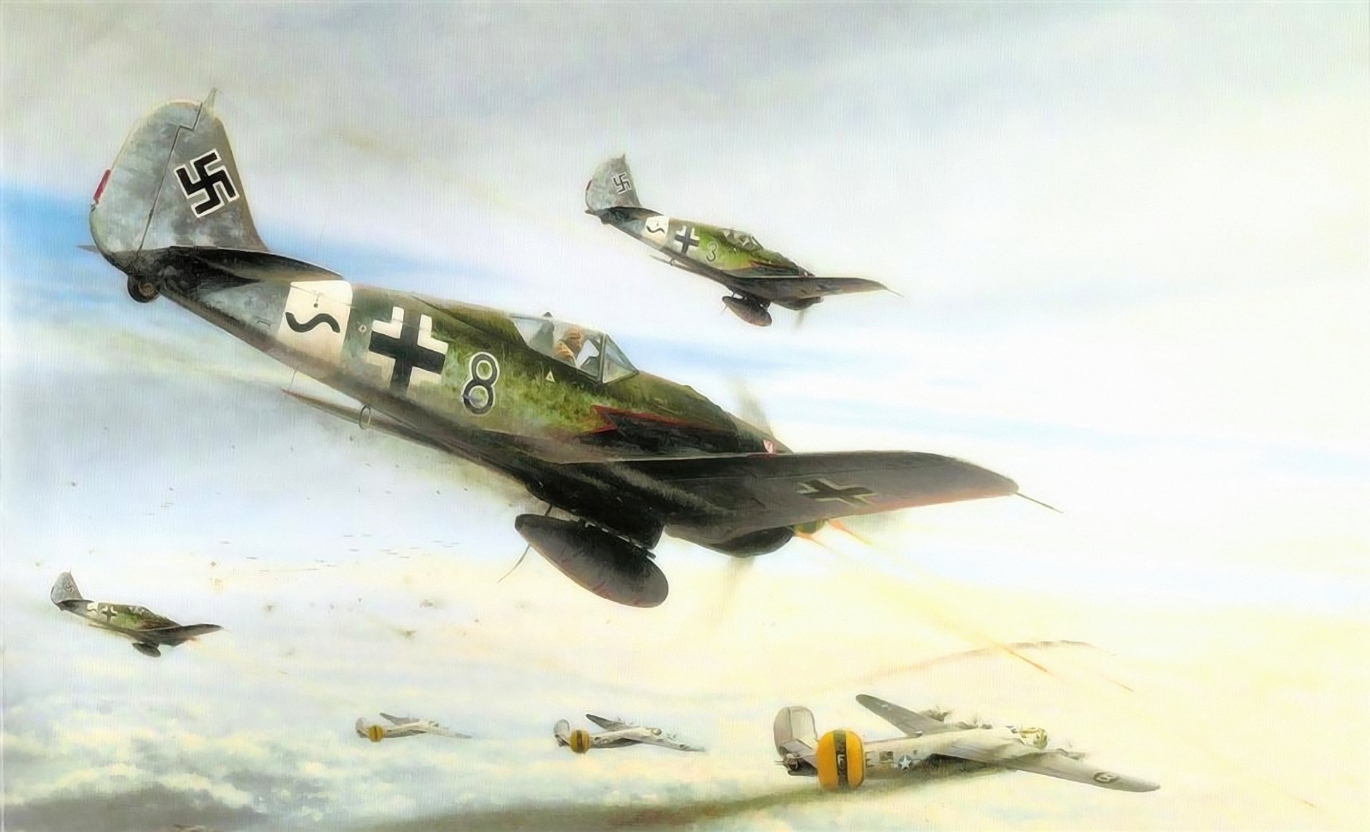 fw 190 b 24 libérateur mêlée ww2 combat guerre art art conceptuel peinture