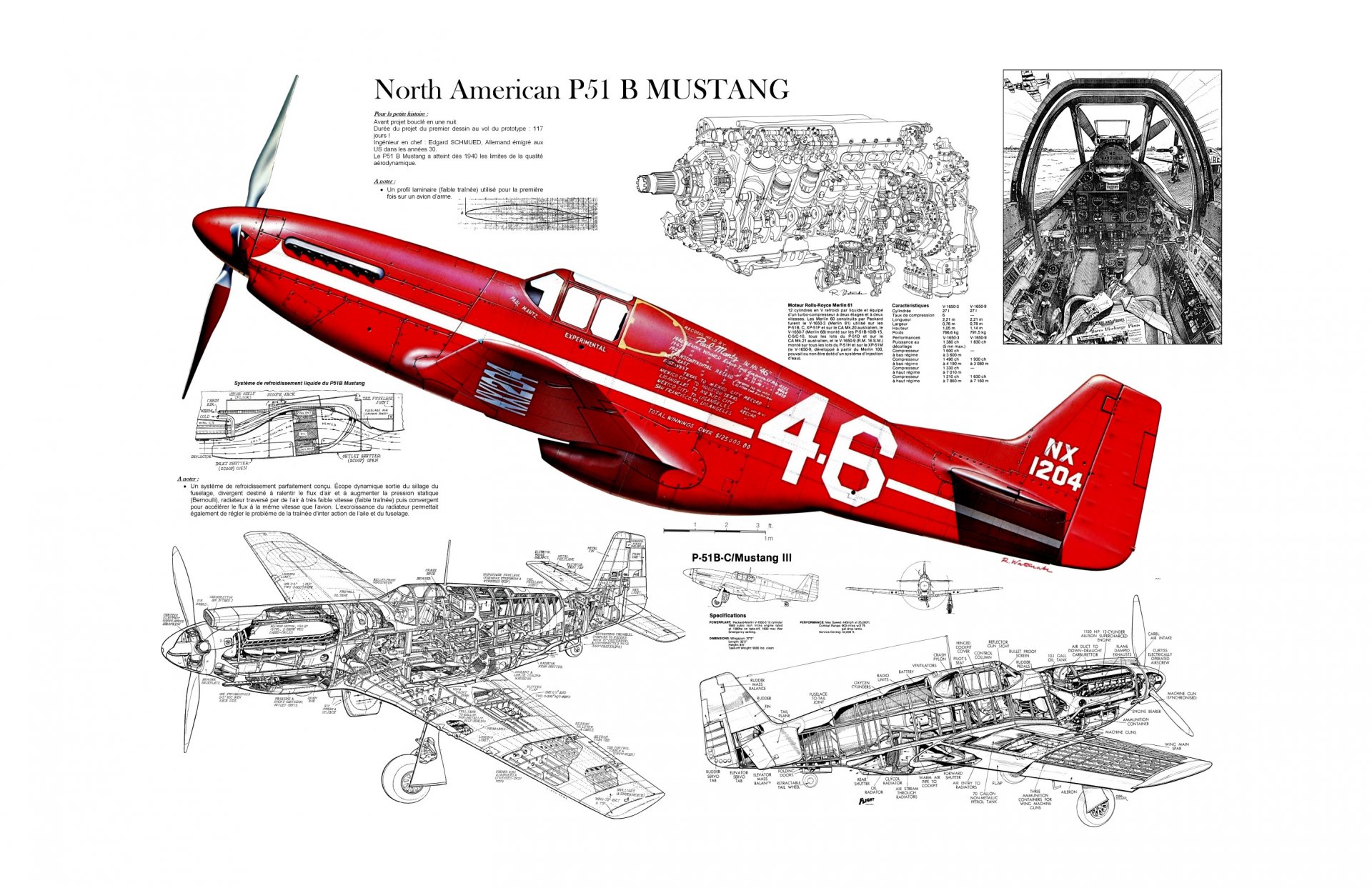 nordamerika r-51b mustang kämpfer diagramm entwurf