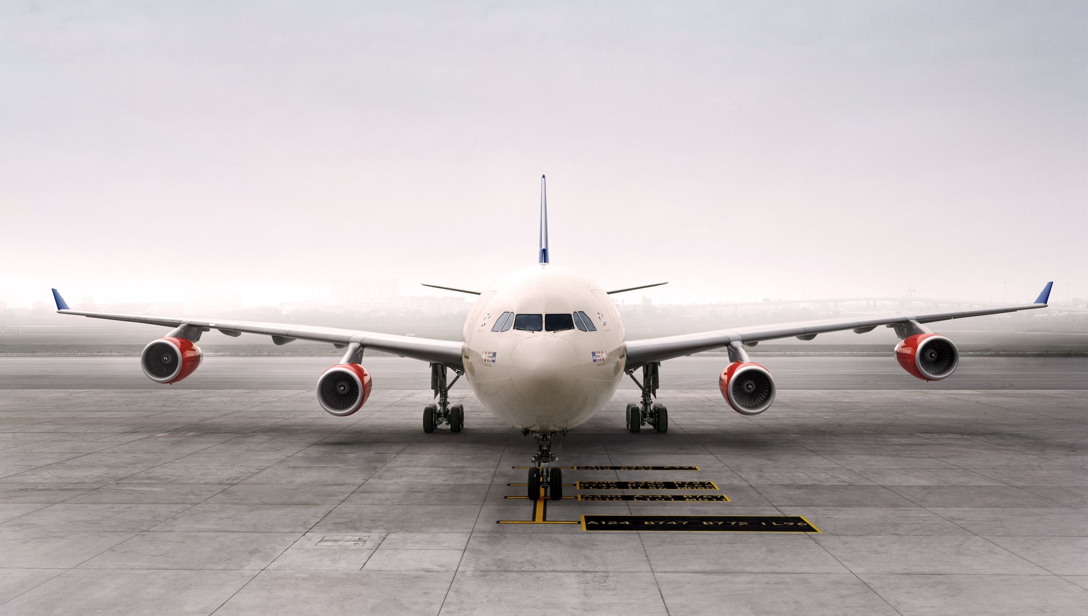 airbus a340 plane front wings fog of the turbine passenger airliner aviation