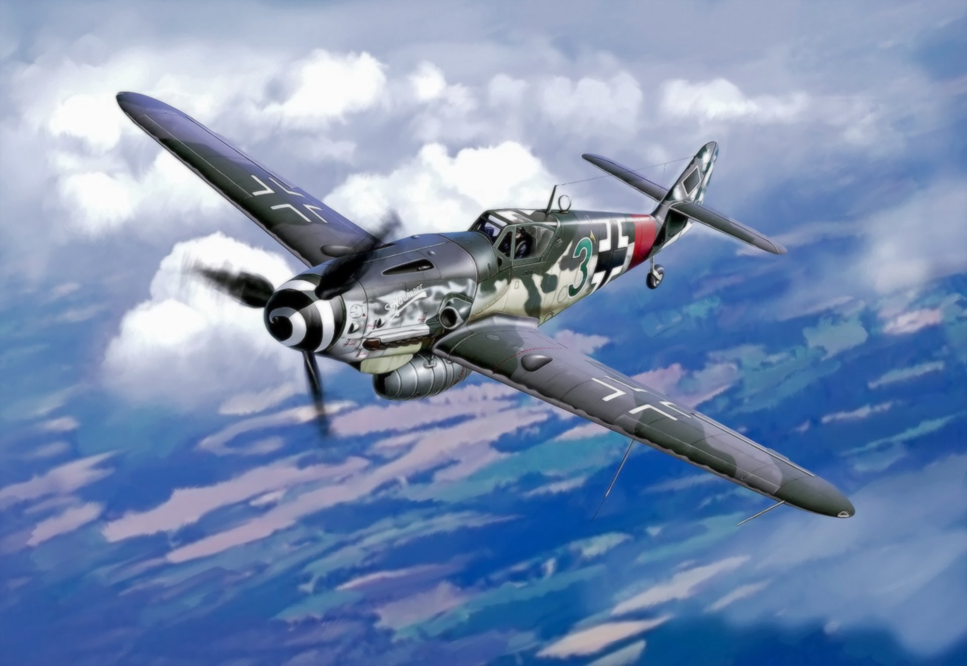 bf 109 ww2 combattant allemand guerre peinture art avion