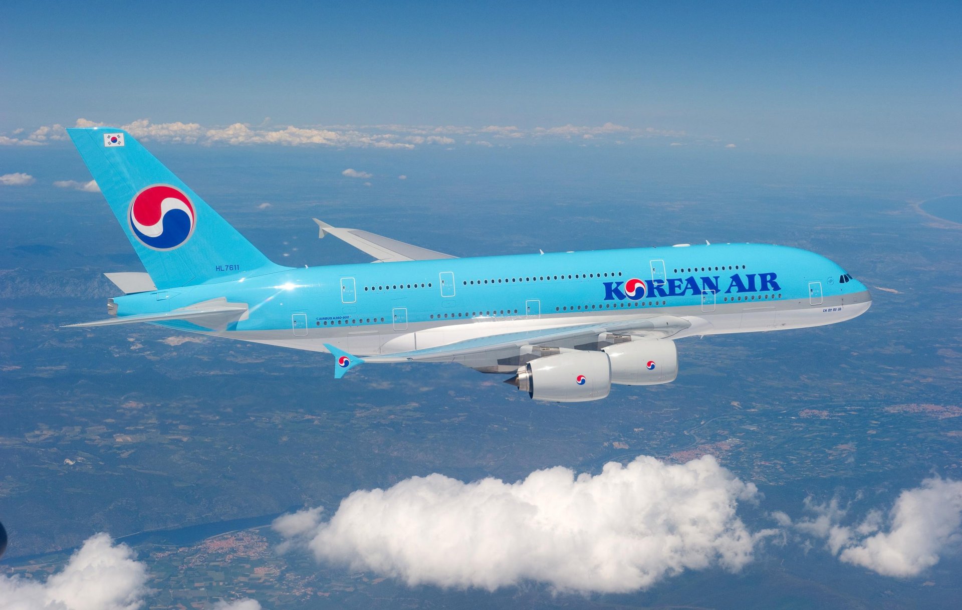 korean air airbus a380 sky clouds plane flight aircraft