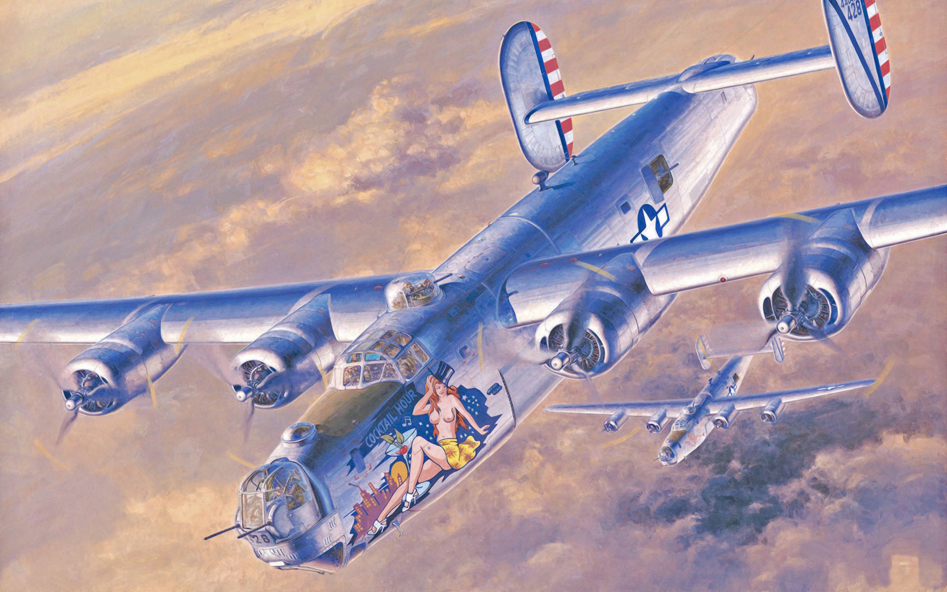 consolidated b-24 liberator ww2 war art painting american bomber