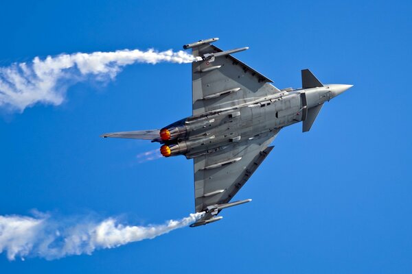 Military aircraft in the bright blue sky