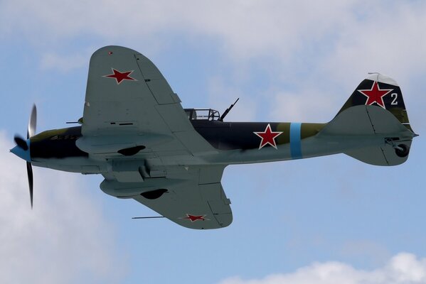 IL - 2 Soviet attack aircraft in the sky bottom view