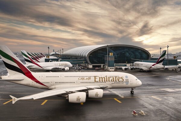 Aircraft rest at the morning airport