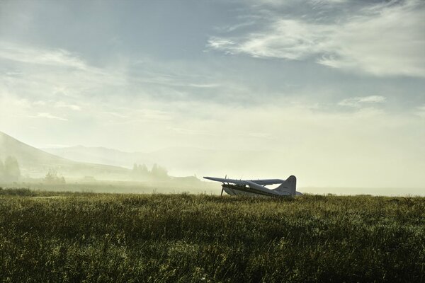 Light- engine aircraft standing in the field