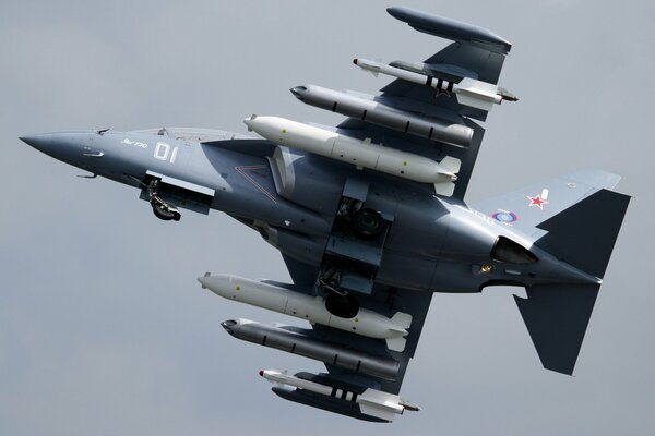 Russian YAK-130 combat training aircraft in the air