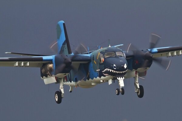 Avión antisubmarino de cubierta estadounidense en la coloración azul y negra de Grumman s-2 Tracker .