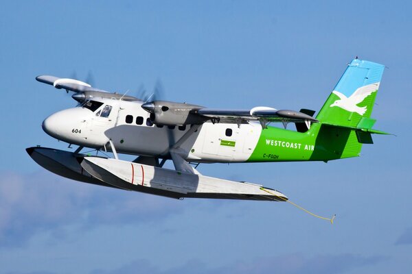 Seaplane flight in the blue sky