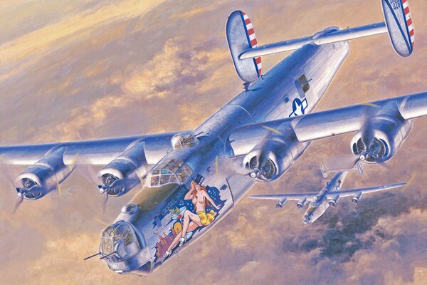 Американский бомбардировщик в небе летит