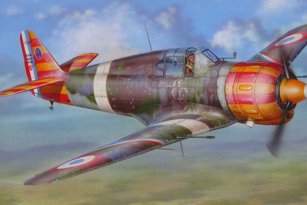 Vintage airplane. A fighter during the war. Airplane drawing