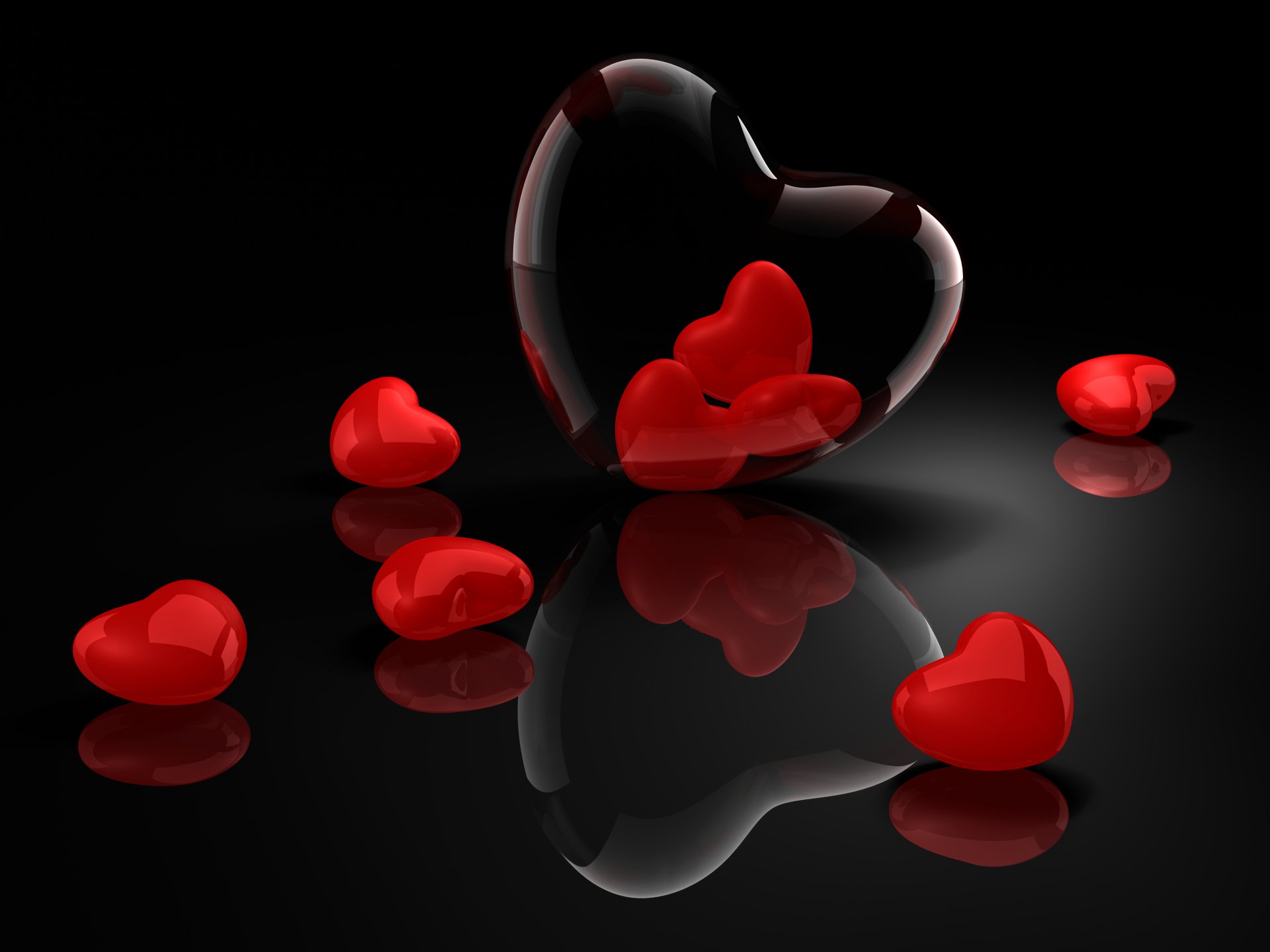 valentine s day black background heart reflection