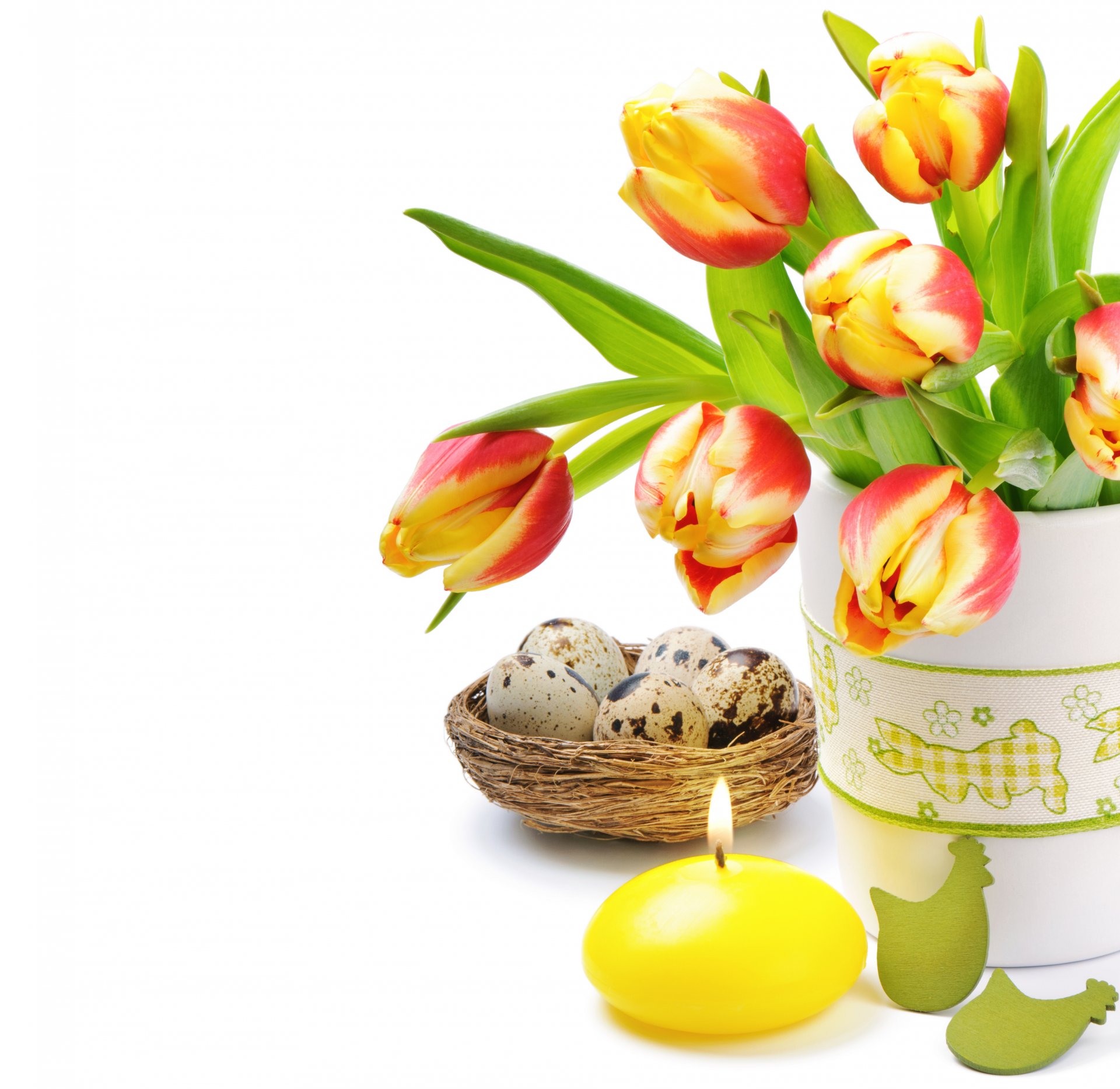 easter eggs flower tulips candle