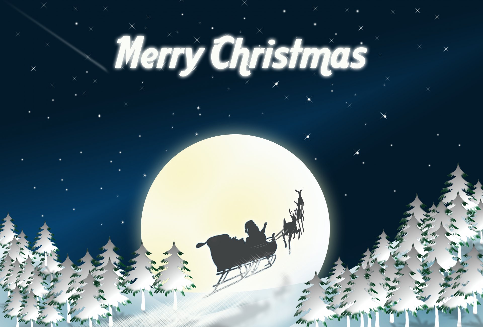 vacanze natale slitta babbo natale grafica luna renne cielo