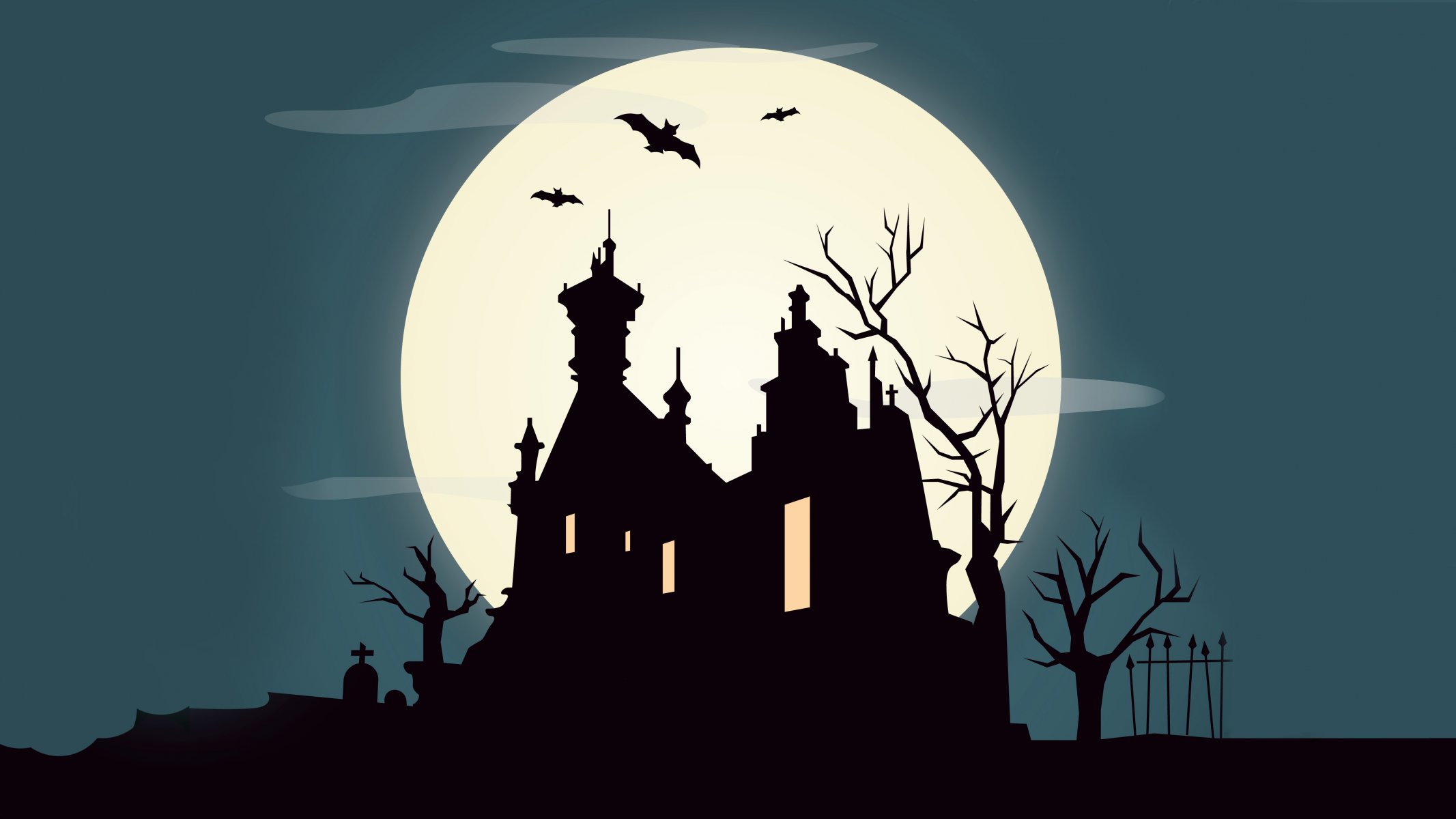 vacaciones de halloween miedo horror espeluznante cementerio octubre luna llena castillo árboles murciélago vector miedo espeluznante cementerio vector