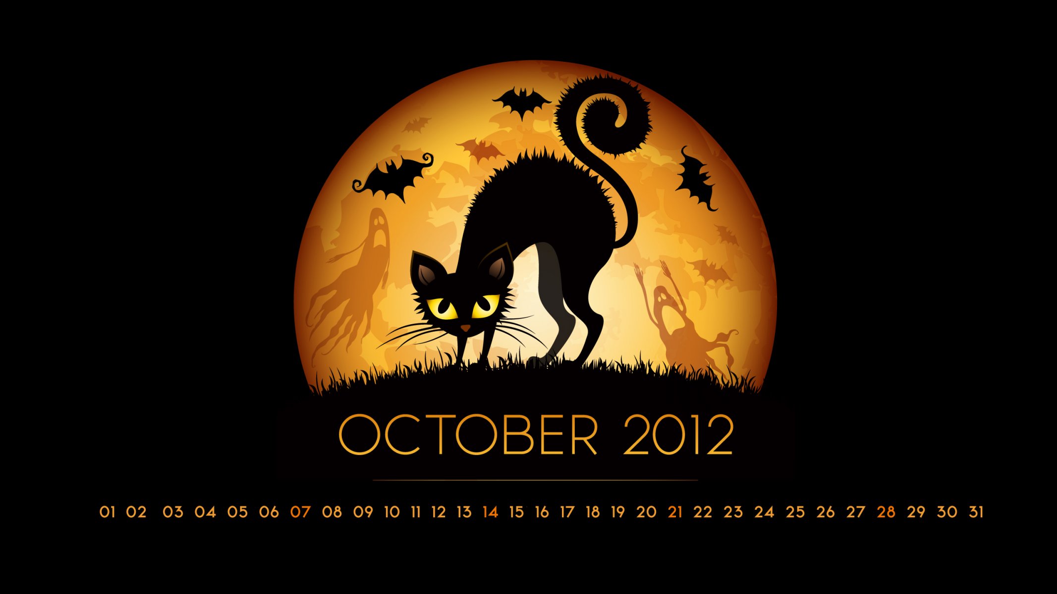 helloween halloween ottobre calendario mese numeri gatto luna fantasma topi