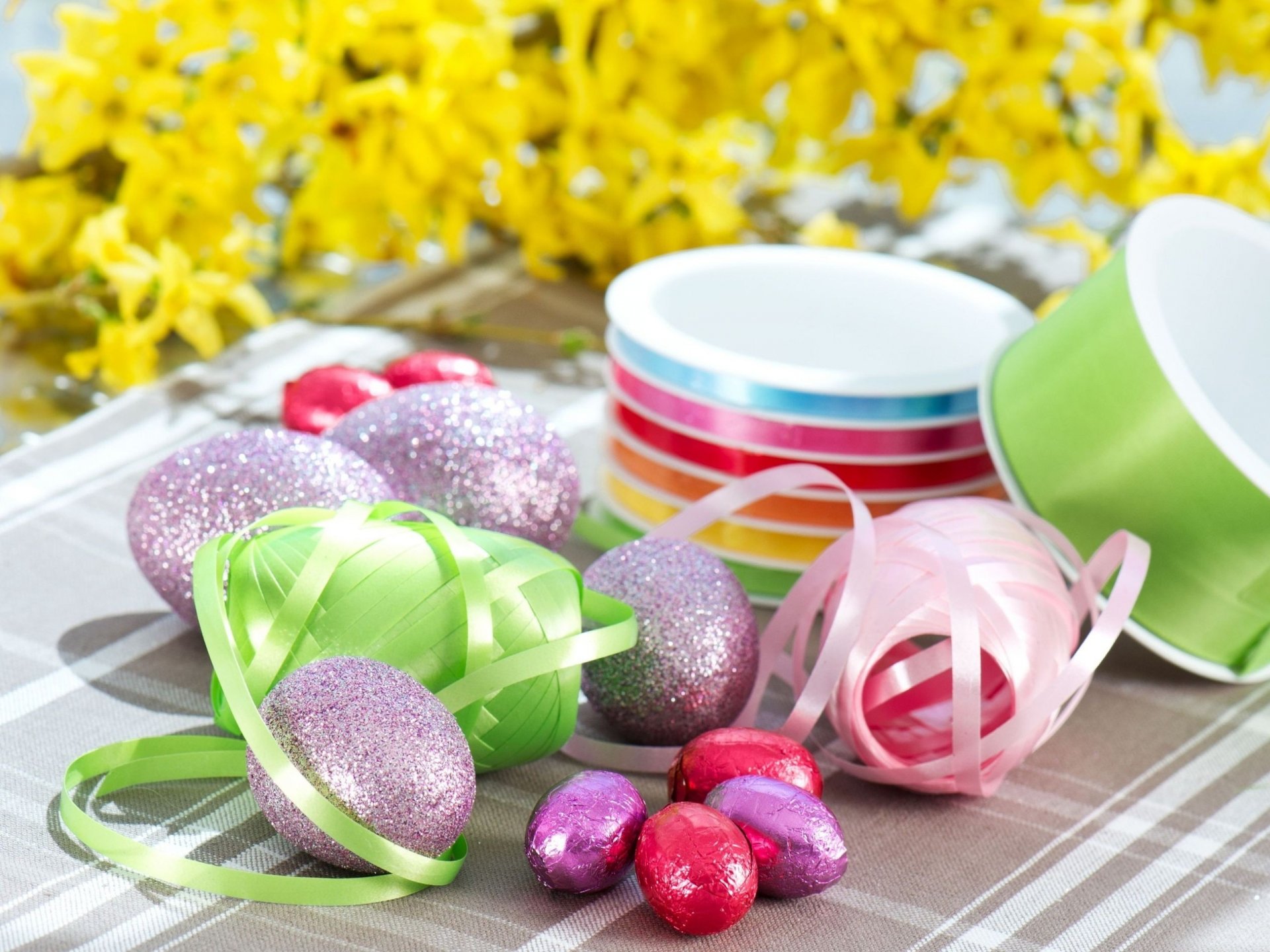 table tablecloth eggs tapes holiday easter