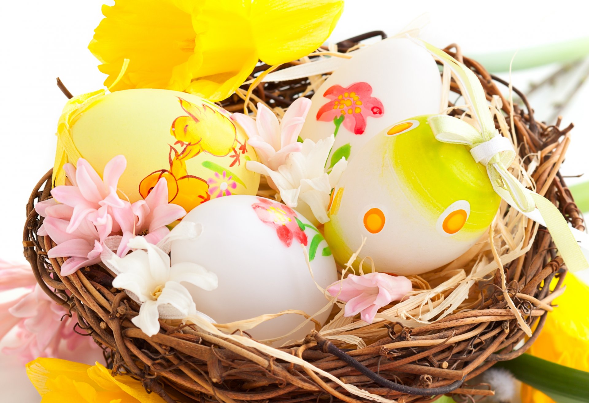 ostern feiertag frühling nest eier ostern malerei blumen narzissen