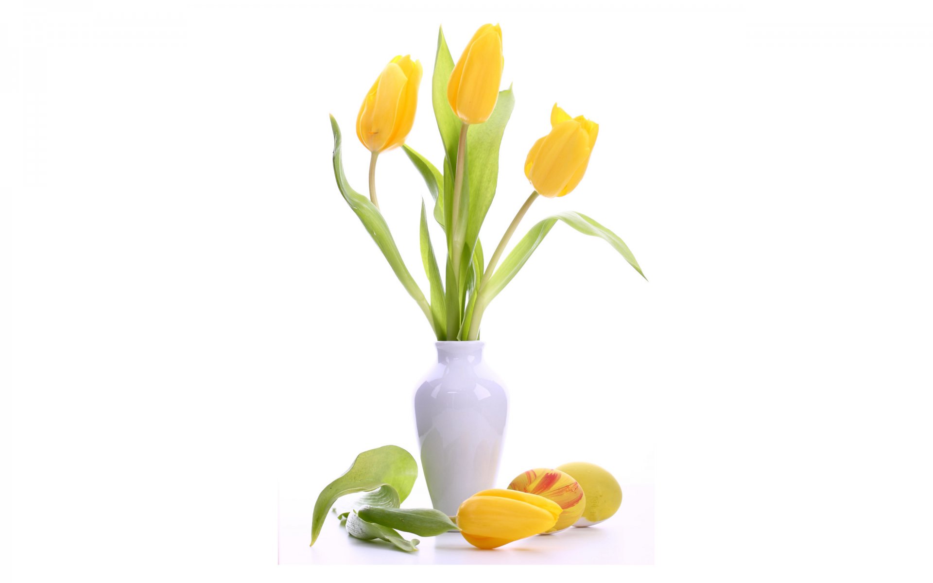 vaso bianco fiori tulipani giallo uova pasqua