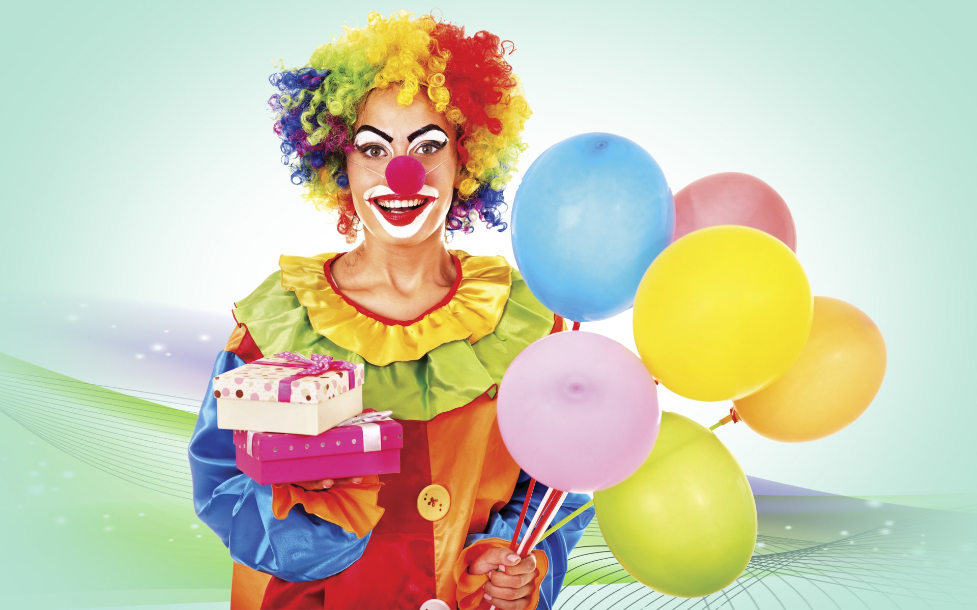 hell lustig clown kostüm luftballons