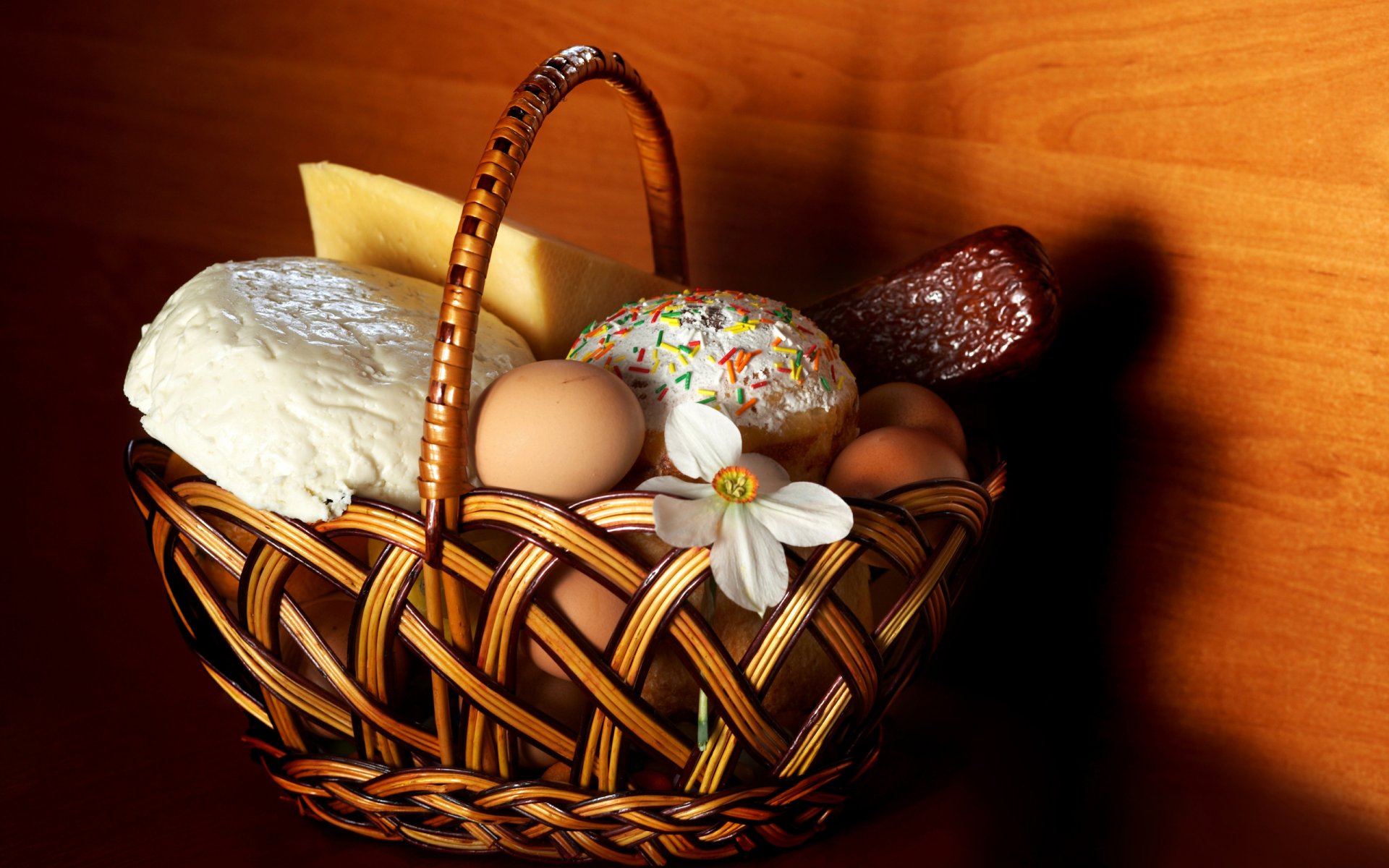 korb essen kuchen eier feiertag ostern