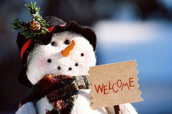 Knitted snowman in a black hat