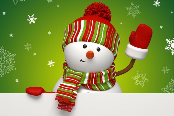 Muñeco de nieve de año nuevo en bufanda a rayas