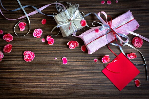 Beautiful boxes with ribbons and flowers