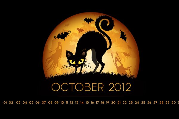 Halloween 2012. Czarny kot i nietoperze