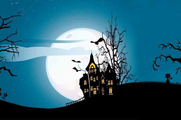 Scary house and full moon