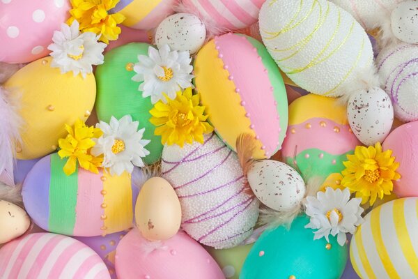 Easter theme of delicate flowers eggs and flowers