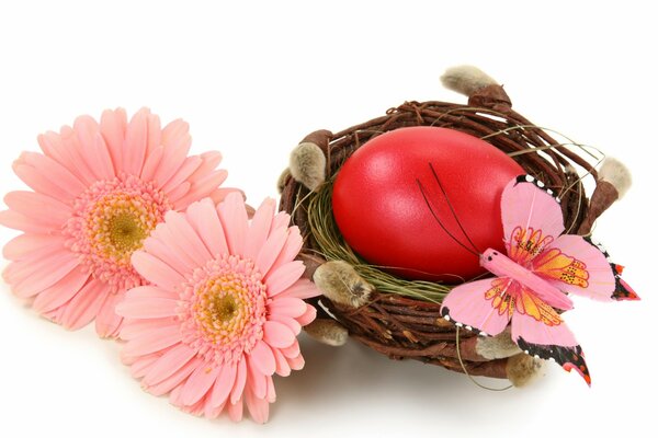 Red egg with pink flowers