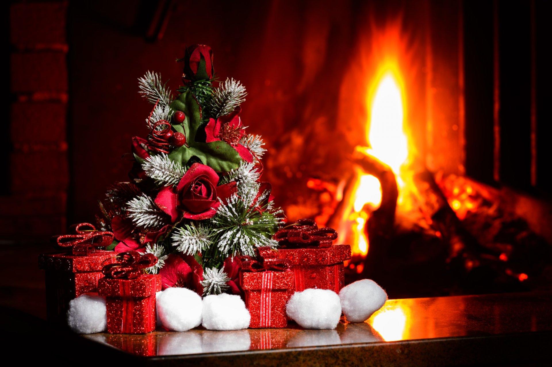 fröhlich weihnachten neujahr 2016 dekor weihnachtsbaum geschenke schneebälle kamin gemütlichkeit