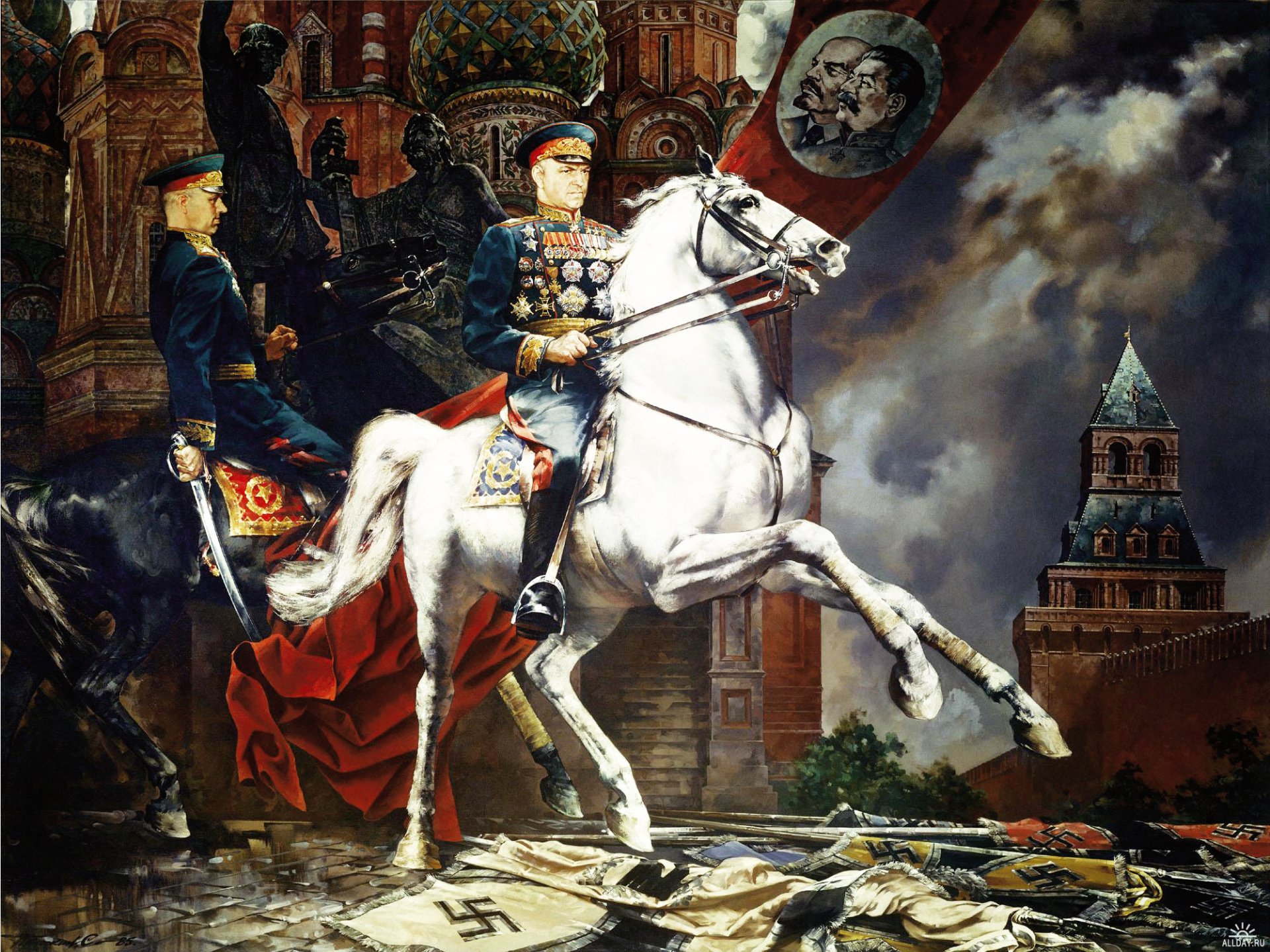 9 mai jour de la victoire peinture rokossovsky joukov chevaux kremlin temple de basile le bienheureux